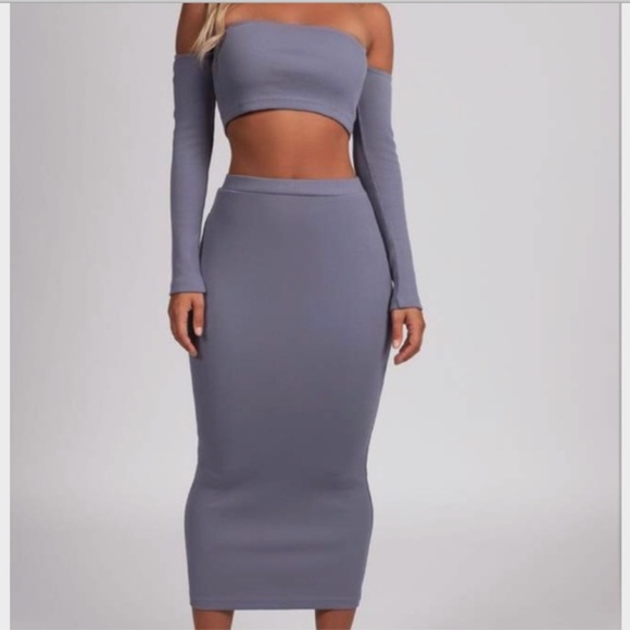 Meshki Dresses & Skirts - NEW! Meshki Gray Midi Ribbed Skirt Grey Bodycon XS